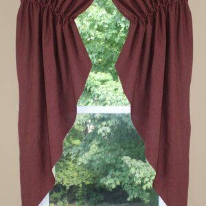 New Primitive Ticking Wine Gathered Window Swag - 63 in length
